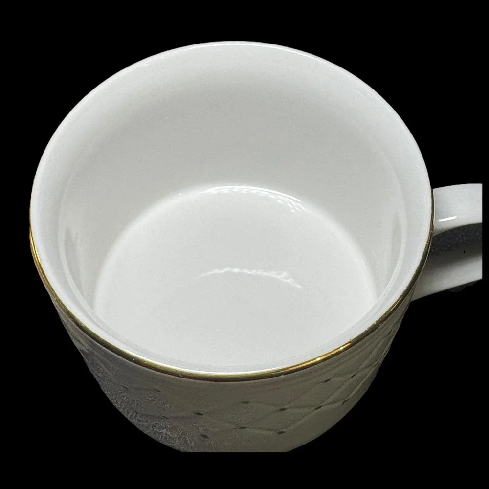 Gibson Golden Basket Flat Coffee Cup White and Gold Set of 4